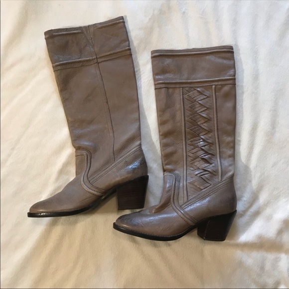 Fossil | Tall leather boots stacked heel size 8 - Picture 3 of 8